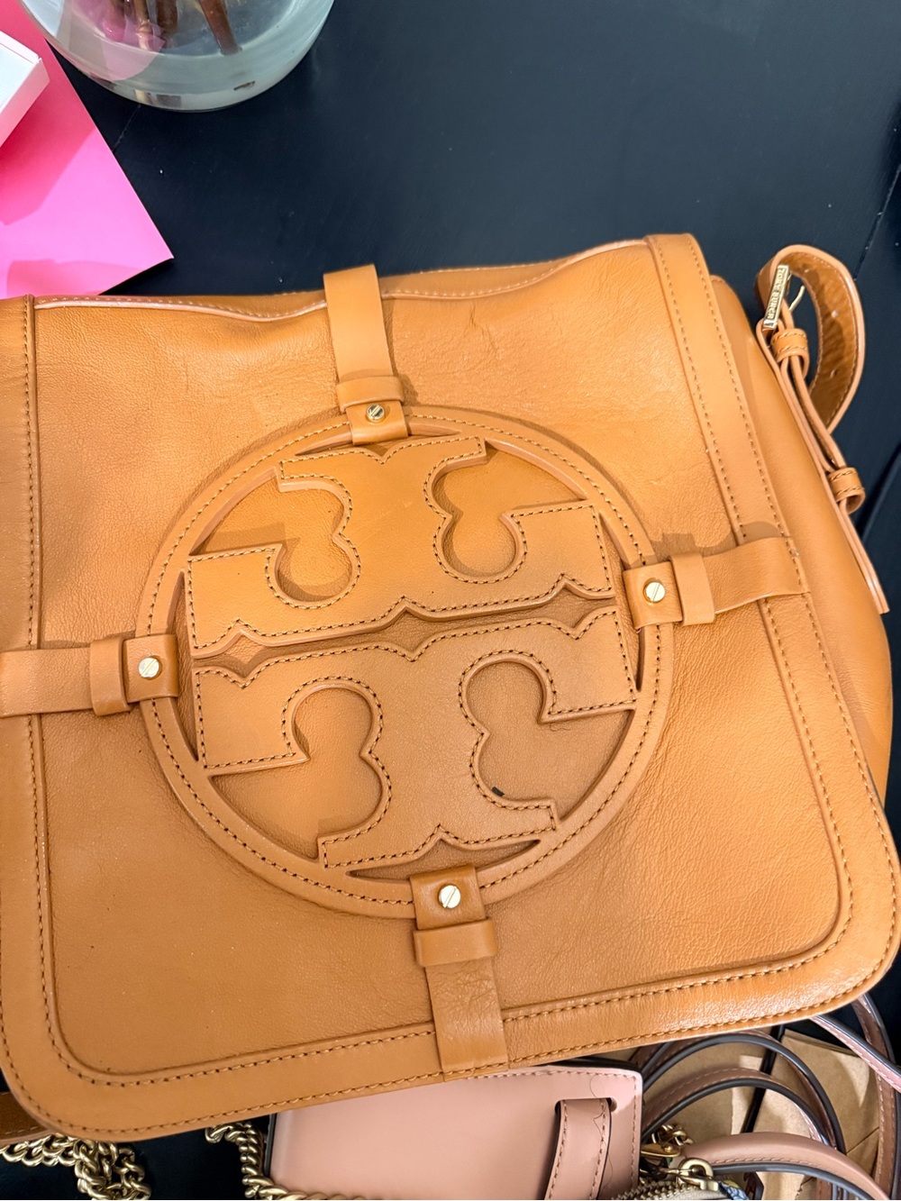 Tory Burch Cognac Leather Crossbody with Signature Logo Medallion - Picture 4 of 4